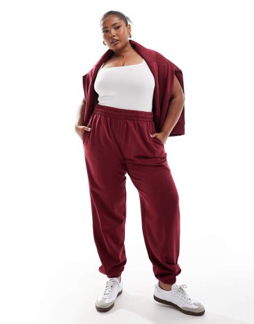 Yours - Joggingbroek met elastische boorden in bordeauxrood, deel van co-ord set