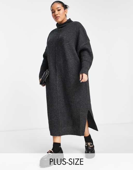 Plus Size Curve Charcoal Grey Knitted Jumper Dress Yours Clothing