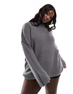 Yours Yours jumper with blanket stitch in charcoal-Grey