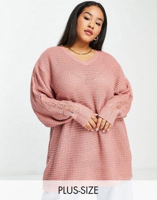Yours jumper with lace detail in pink - ASOS Price Checker