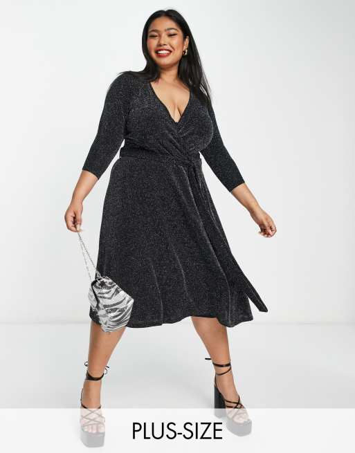 Yours - Jurk met overslag en glitter in zwart