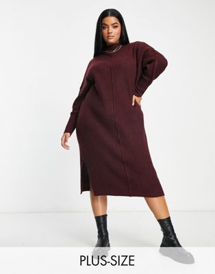 Yours knitted dress in burgundy-Red