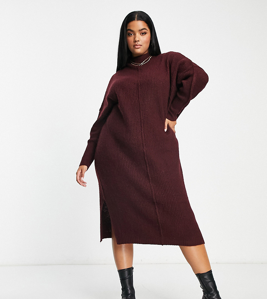 Yours knitted dress in burgundy-Red