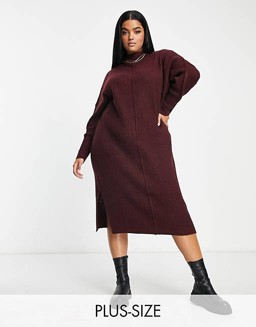 Yours knitted dress in burgundy 