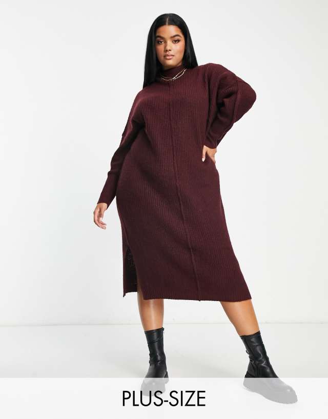 Yours knitted dress in burgundy