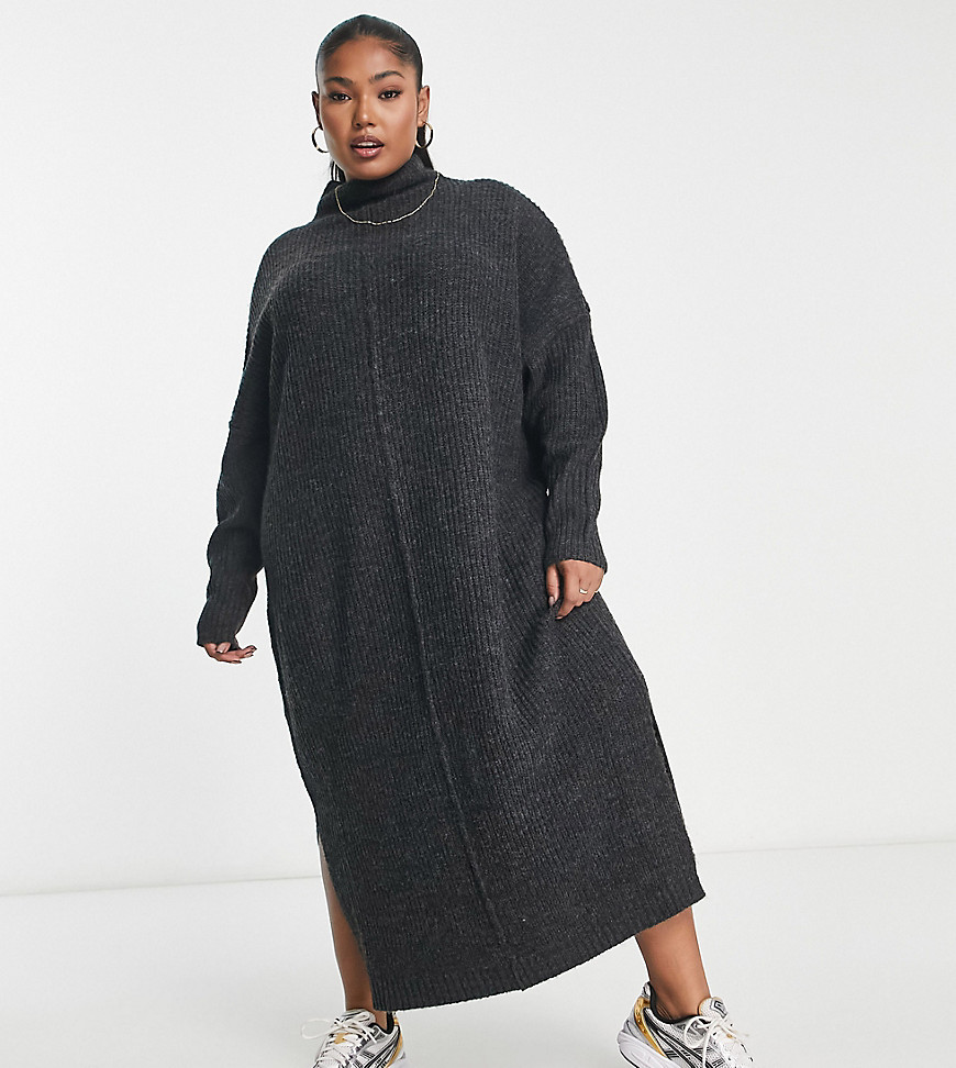 Yours knitted dress in charcoal-Grey