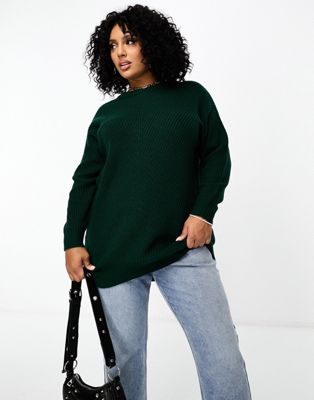 Yours knitted drop shoulder jumper in green