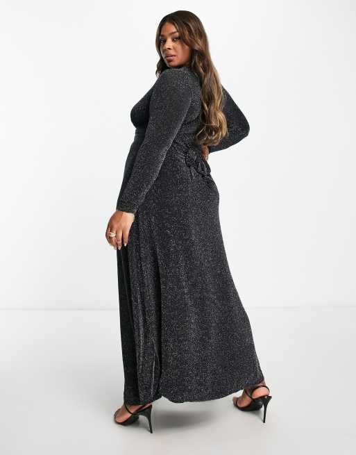 Yours knot front glitter maxi dress in black, 2 of 4