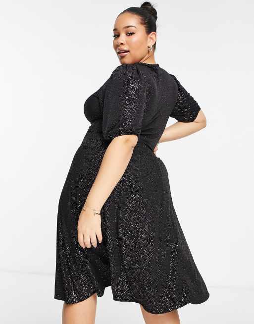 YOURS LONDON Plus Size Black & Pink Glitter Party Knot Front Dress