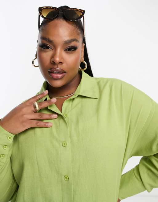 Yours – Koszula oversize z domieszką lnu w kolorze khaki, 3 z 4