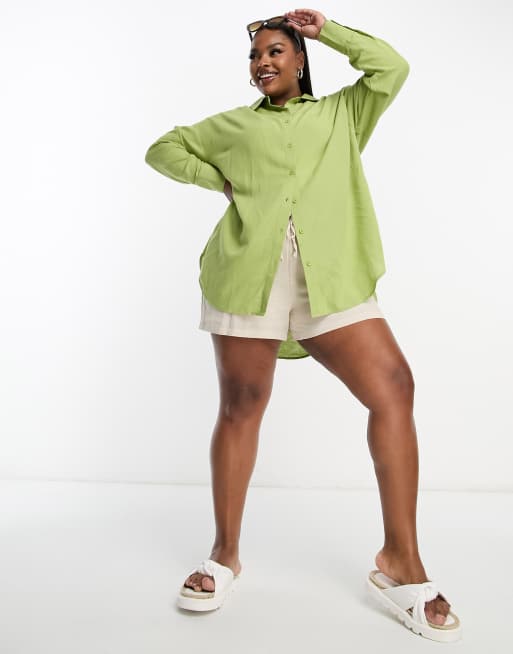 Yours – Koszula oversize z domieszką lnu w kolorze khaki, 4 z 4