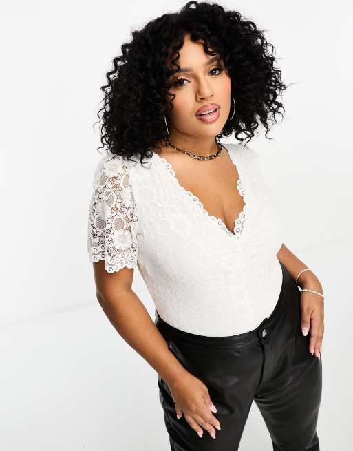 Come Along Short Sleeve Lace Bodysuit (White)