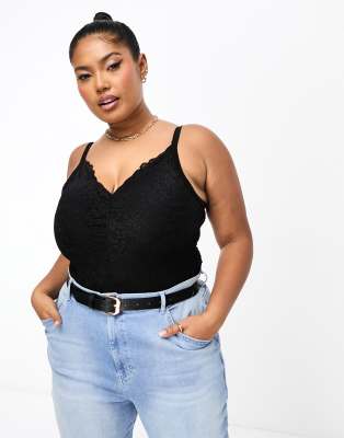 Yours Yours lace cami bodysuit in black