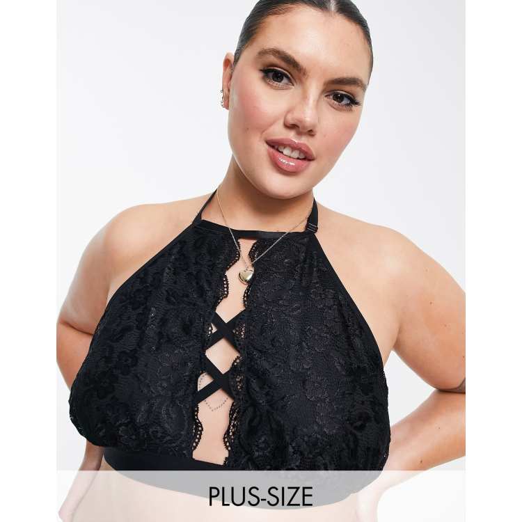 Yours lace halter neck bralette in black