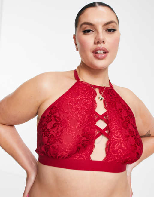 Lace halterneck bralette - Bright red - Ladies