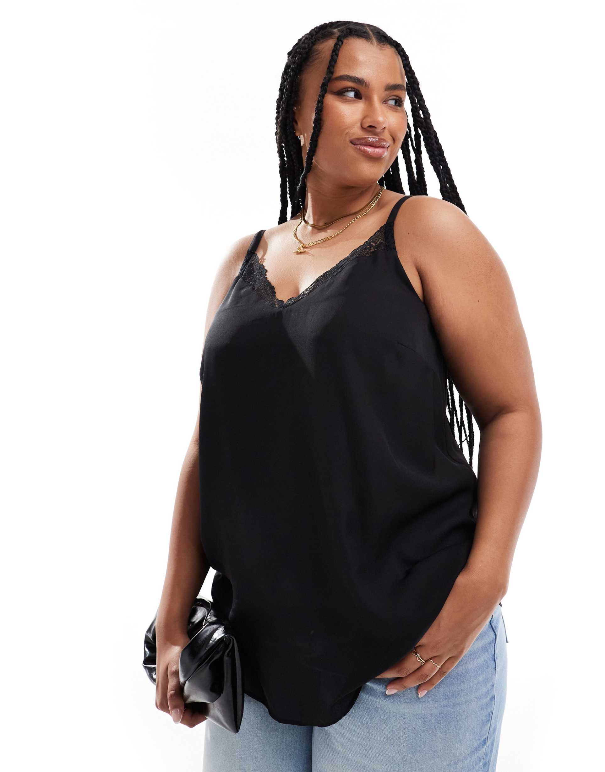 yours lace insert cami tank top in black