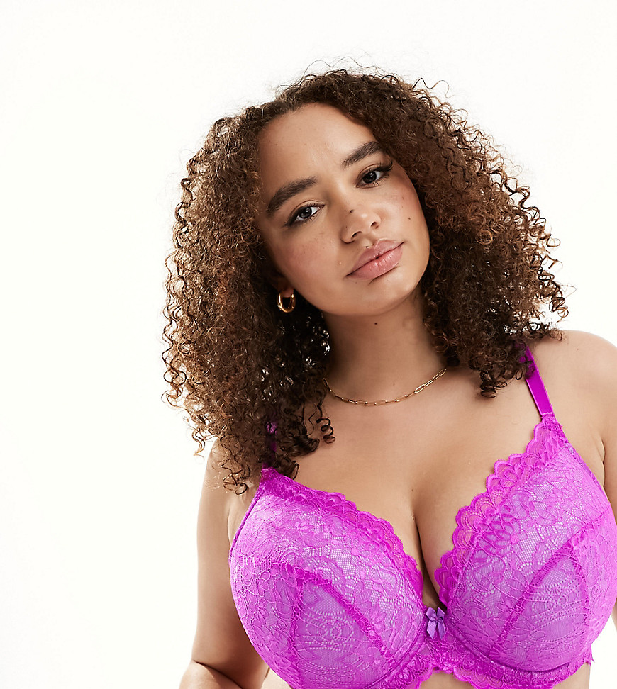 Yours lace padded bra in hot pink