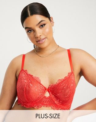 Yours lace underwired bra in red