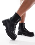 [Yours] Yours lace up chunky ankle boots in black 42 BLACK