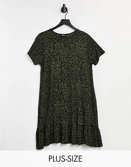 Yours - Lagdelt smock-kjole i khaki leopardprint