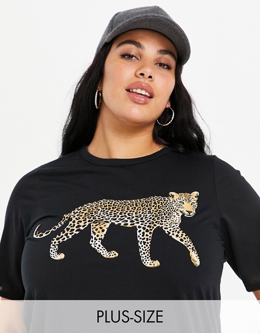 Yours leopard graphic t-shirt in black