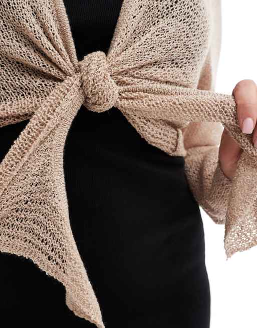 Yours - Lichtgewicht gebreid vest met gestrikte voorkant in beige, 3 van 4