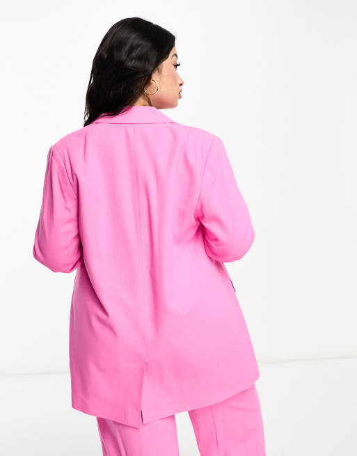 Yours linen look blazer in pink