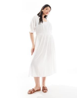 linen look maxi dress in white