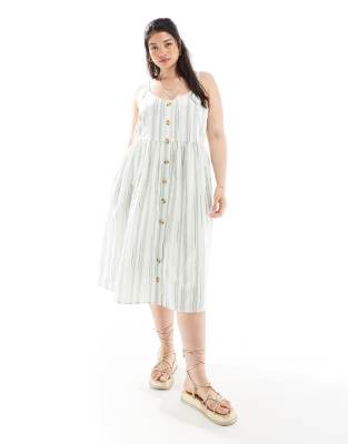 linen midi sundress in sage stripe-Multi