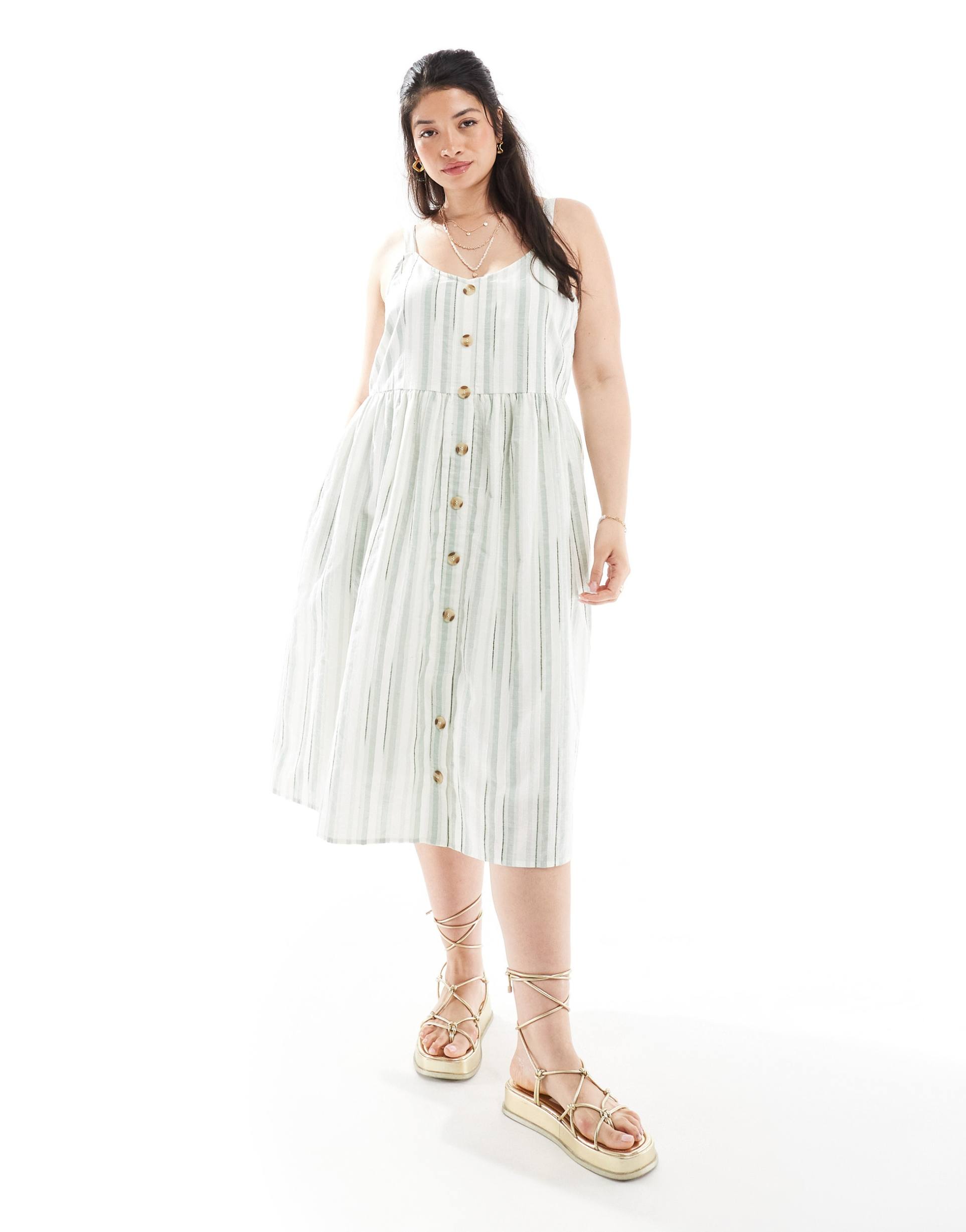 yours linen midi sundress in sage stripe