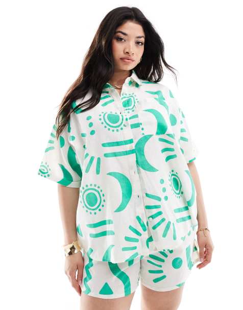 Yours linen shirt in green print (part of a set) - view 1