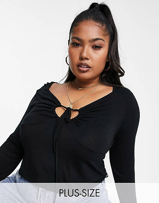 Yours long sleeve crop top with cut out detail in black