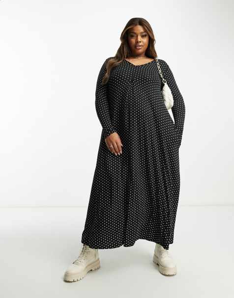 Yours long sleeve midi dress in black polka dot - view 1