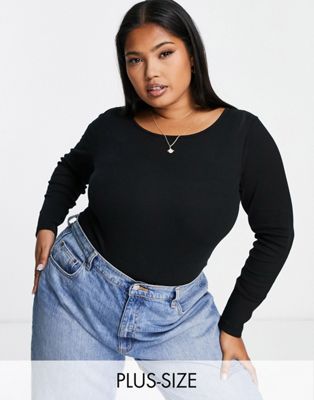 Yours long sleeve ribbed bodysuit in black - ASOS Price Checker