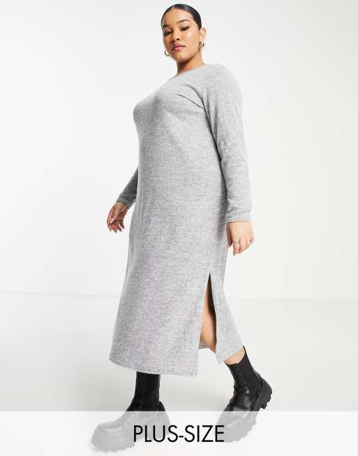 Yours long sleeve t-shirt dress with side split in light gray