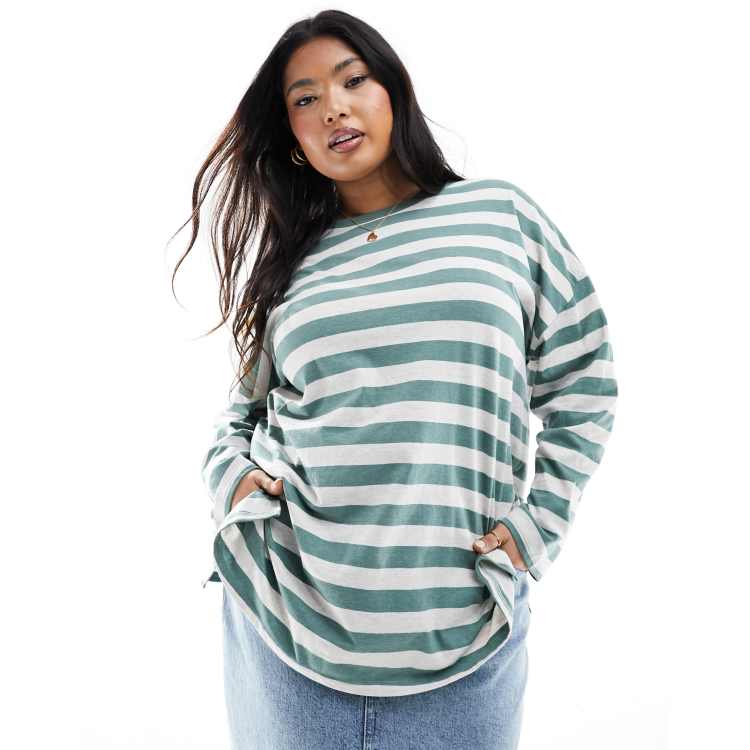 plus size striped long sleeve shirt