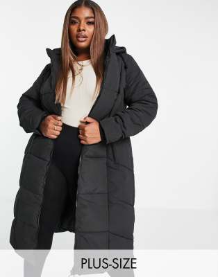 Yours longline maxi puffer coat in black