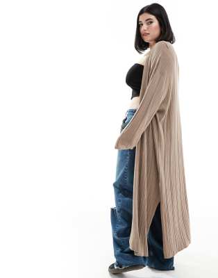 Yours - Longline-Strickjacke in Beige-Neutral