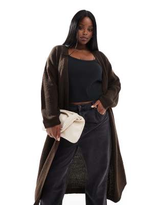 Yours - Longline-Strickjacke in Schokoladenbraun-Brown