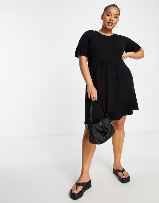 Yours loose-cut smock dress in black | ASOS