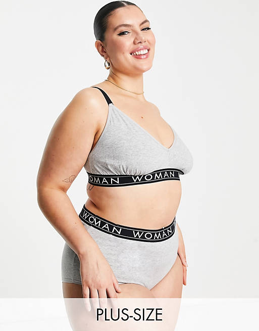 Yours lounge triangle bra set in grey 