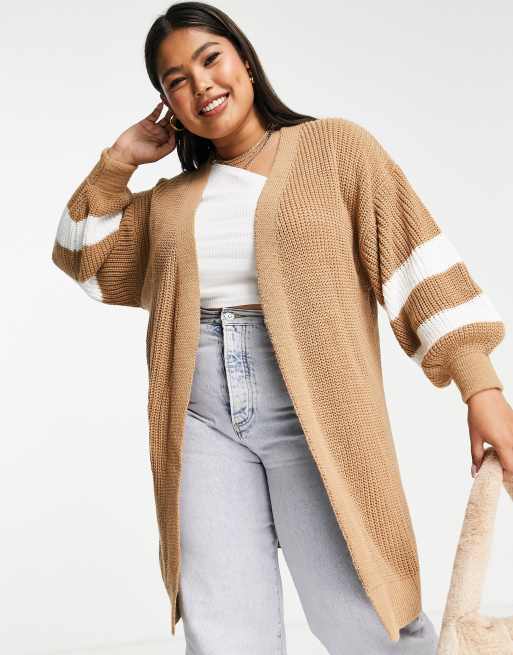 Yours - Lysebrun cardigan i college-stil med sidestriber - Kun hos ASOS, 3 af 4