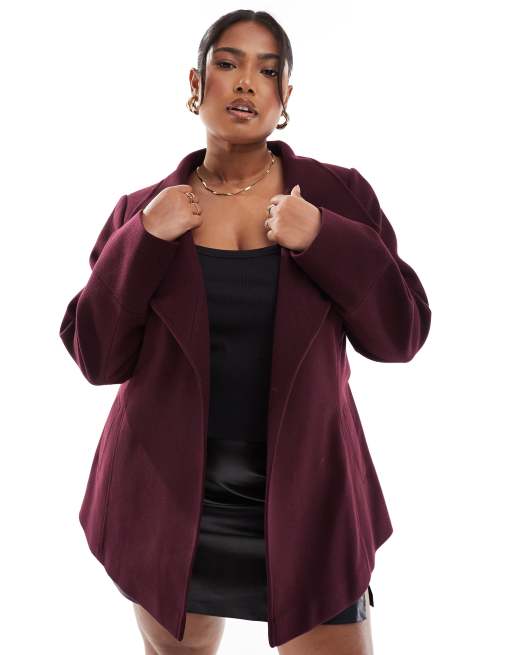 Yours Manteau enveloppant en laine Bordeaux baie ASOS