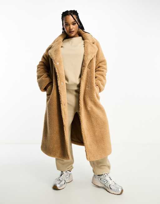 Yours maxi borg coat in naturals