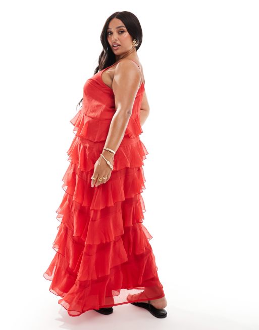 Yours - Maxi-jurk met ruches in rood, 3 van 4