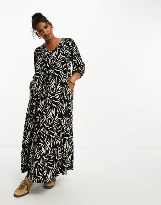 Yours – Maxikleid mit Zebramuster und Ballonärmeln 
