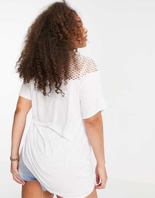 Yours mesh insert t-shirt in white