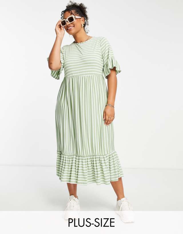 Yours midi dress in sage stripe