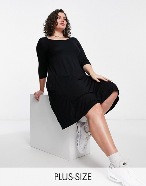 Yours midi dress with pocket detail in black