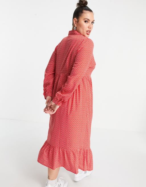 Yours – Midi-Hemdblusenkleid in Rot mit Herzmuster, 4 von 4